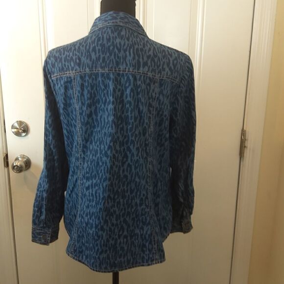 Chico's chambray animal print button front blouse - Picture 5 of 12